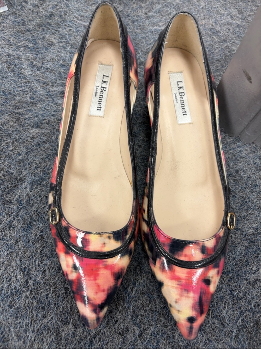 LK Bennett Black, Pink & Cream Pointed Tie-Dye Flats- NWT